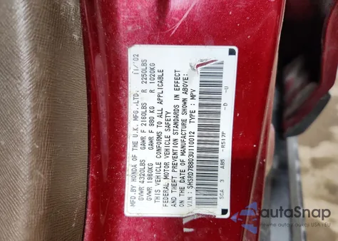 2003 Honda Cr-V Ex z USA, uszkodzony, nr VIN SHSRD78803U110012